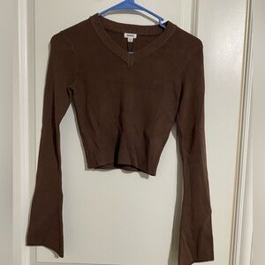Garage Brown Ribbed Crop Top